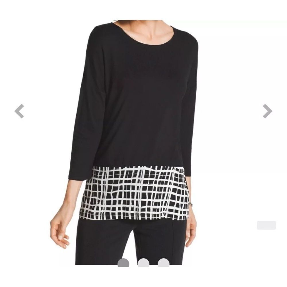 Chicos Window Pane Plaid Color Block Top Tunic Size 1 / Small Soft Stretch